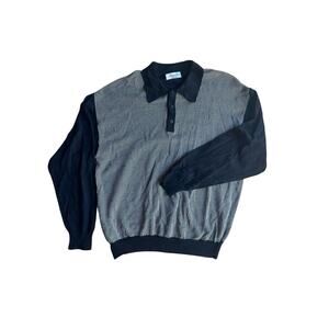 VTG Marcello Men's Black Collared Striped Preppy Sweater Size Large Italy Made